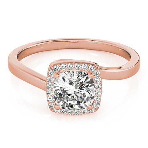 Rose gold Cushion Halo Solitaire Engagement Ring with Round Diamond and Four-Prong Setting 1