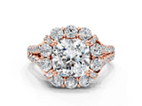 Rose gold Cushion Halo Split Shank Diamond Engagement Ring with Pave Band and Four-Prong Setting_52