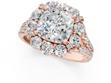 Rose gold Cushion Halo Split Shank Diamond Engagement Ring with Pave Band and Four-Prong Setting_53