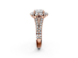 Rose gold Cushion Halo Split Shank Diamond Engagement Ring with Pave Band and Four-Prong Setting_54