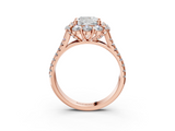 Rose gold Cushion Halo Split Shank Diamond Engagement Ring with Pave Band and Four-Prong Setting_55