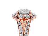 Rose gold Cushion Halo Split Shank Diamond Engagement Ring with Pave Band and Four-Prong Setting_57