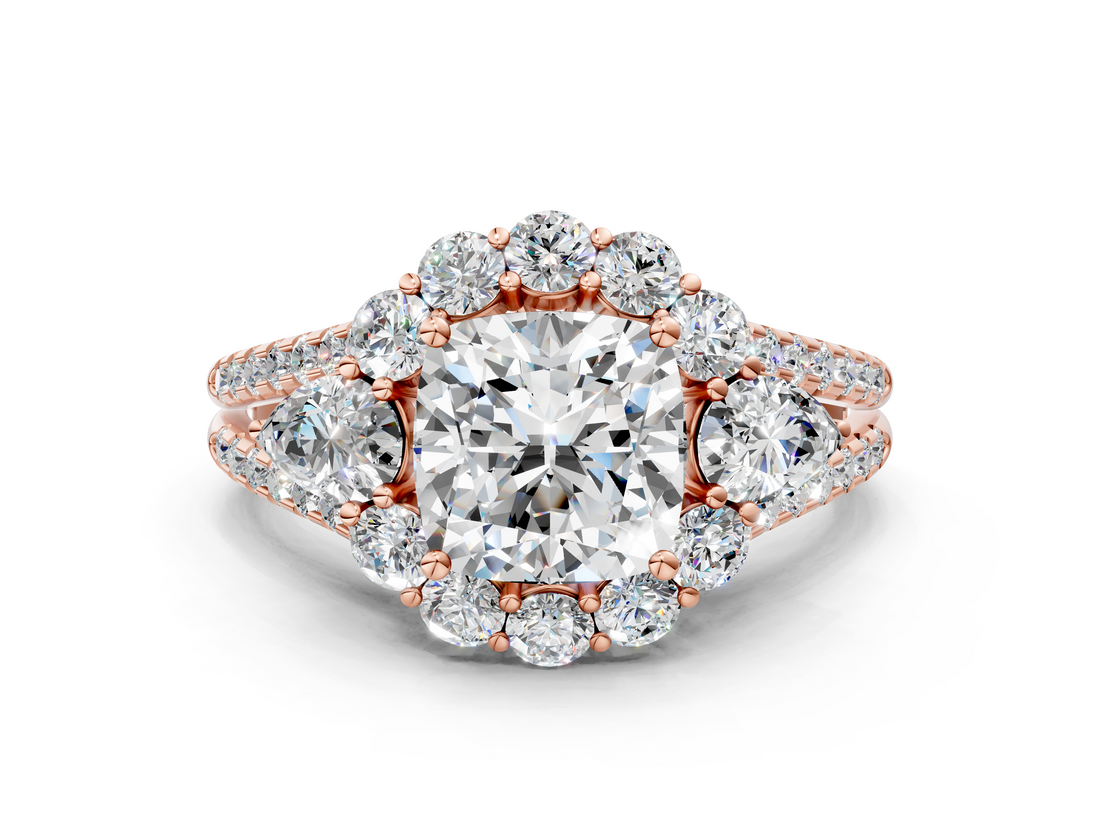Rose gold Cushion Halo Split Shank Diamond Engagement Ring with Prong Setting_20