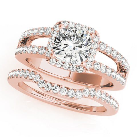 Rose gold Cushion Halo Split Shank Diamond Ring with Four-Prong Setting 1