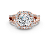 Rose gold Cushion Halo Split Shank Diamond Ring with Four-Prong Setting_36