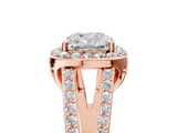 Rose gold Cushion Halo Split Shank Diamond Ring with Four-Prong Setting_41