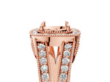 Rose gold Cushion Halo Split Shank Diamond Ring with Milgrain Prong Setting_11