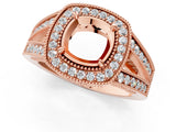 Rose gold Cushion Halo Split Shank Diamond Ring with Milgrain Prong Setting_7