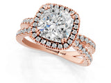 Rose gold Cushion Halo Split Shank Diamond Ring with Pavé Setting_27
