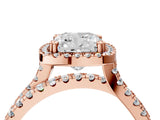 Rose gold Cushion Halo Split Shank Diamond Ring with Pavé Setting_30