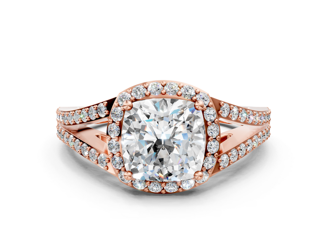 Rose gold Cushion Halo Split Shank Diamond Ring with Prong Setting_20