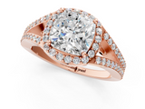 Rose gold Cushion Halo Split Shank Diamond Ring with Prong Setting_21