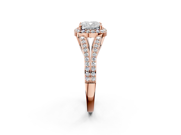Rose gold Cushion Halo Split Shank Diamond Ring with Prong Setting