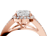 Rose gold Cushion Halo Split Shank Diamond Ring with Prong Setting_24