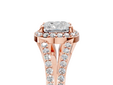 Rose gold Cushion Halo Split Shank Diamond Ring with Prong Setting_25