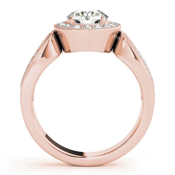 Rose gold Cushion Halo Split Shank Milgrain Diamond Ring