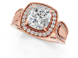 Rose gold Cushion Halo Split Shank Milgrain Diamond Ring_19