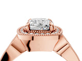 Rose gold Cushion Halo Split Shank Milgrain Diamond Ring_22