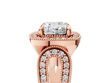 Rose gold Cushion Halo Split Shank Milgrain Diamond Ring_23