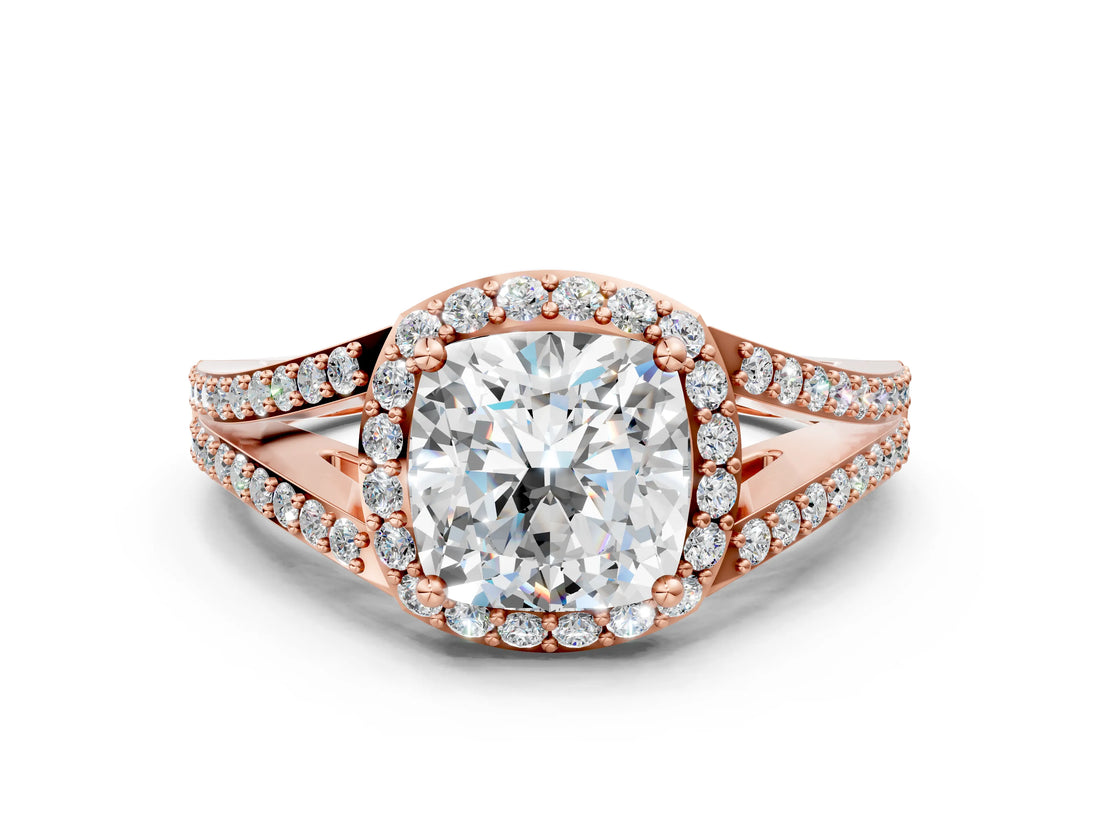 Rose gold Cushion Halo Split Shank Pave Diamond Ring with Four-Prong Setting_49