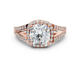 Rose gold Cushion Halo Split Shank Pave Diamond Ring with Four-Prong Setting_49