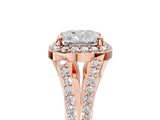 Rose gold Cushion Halo Split Shank Pave Diamond Ring with Four-Prong Setting_54