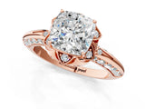 Rose gold Cushion Halo Split Shank Pave Diamond Ring with Petal Prong Setting_28