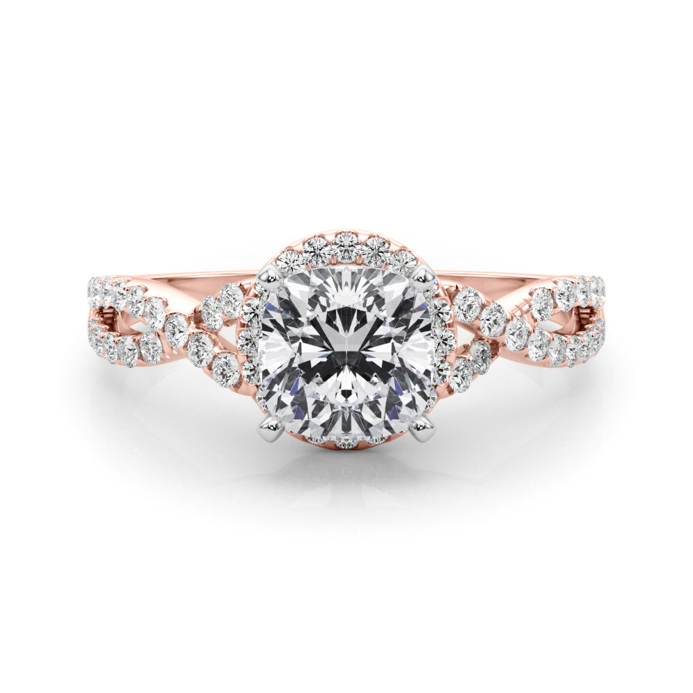 Rose gold Cushion Halo Twist Band Solitaire Prong Setting Ring 1