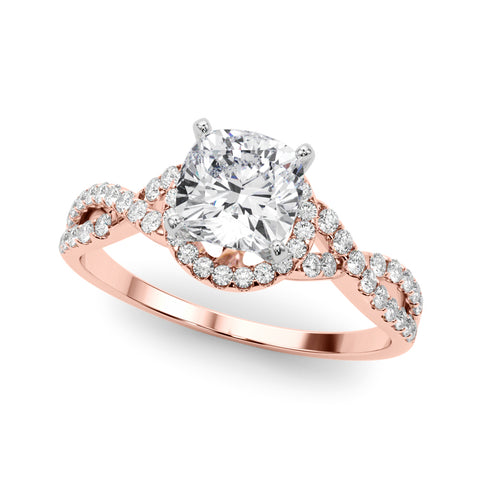 Rose gold Cushion Halo Twist Band Solitaire Prong Setting Ring