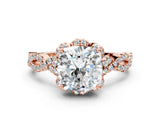 Rose gold Cushion Halo Twist Band Solitaire Ring with Six-Prong Setting_32