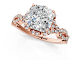 Rose gold Cushion Halo Twist Band Solitaire Ring with Six-Prong Setting_33