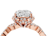 Rose gold Cushion Halo Twist Band Solitaire Ring with Six-Prong Setting_36