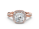 Rose gold Cushion Halo Twist Band Solitaire Ring_19