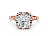 Rose gold Cushion Halo Twisted Band Four-Prong Diamond Ring_20
