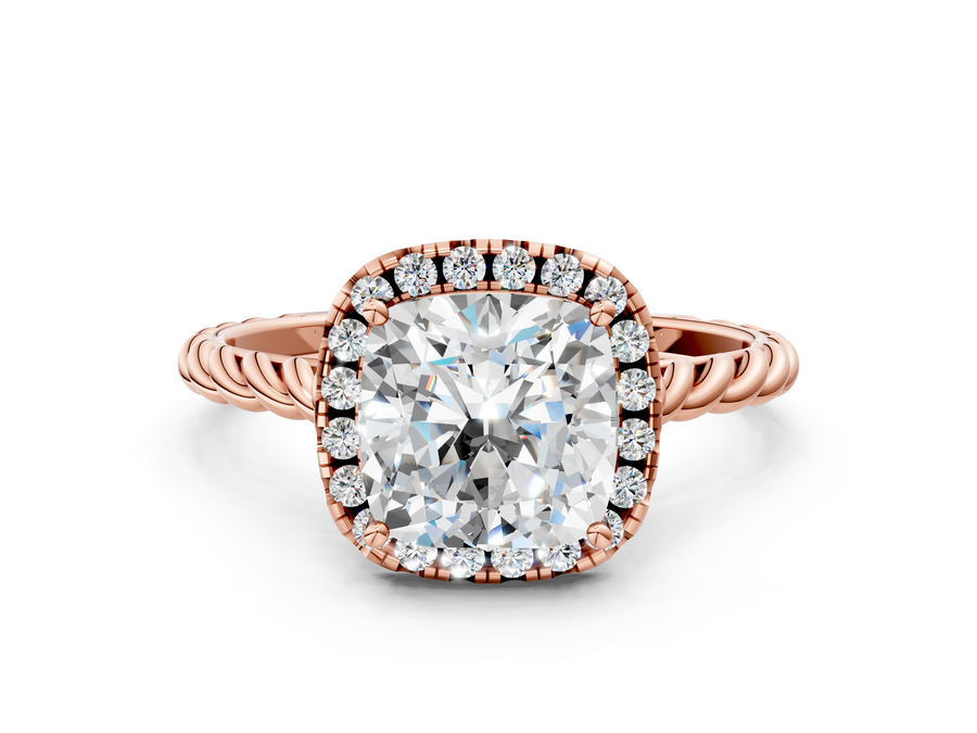Rose gold Cushion Halo Twisted Band Four-Prong Diamond Ring