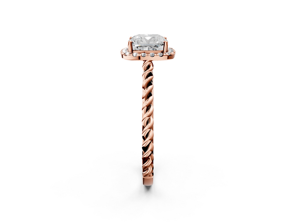 Rose gold Cushion Halo Twisted Band Four-Prong Diamond Ring