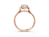 Rose gold Cushion Halo Twisted Band Four-Prong Diamond Ring_23