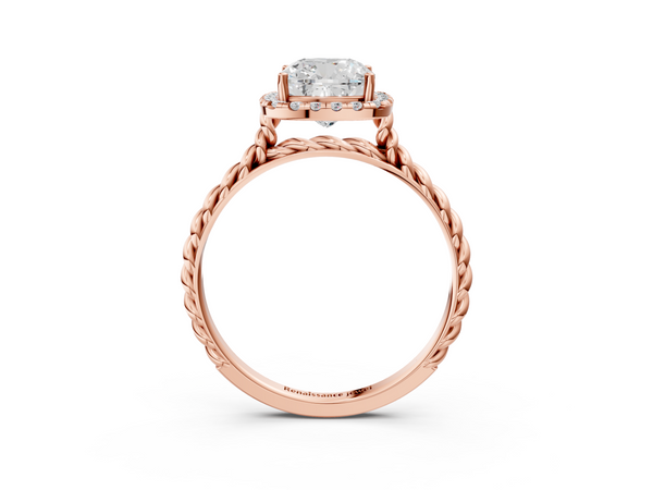 Rose gold Cushion Halo Twisted Band Four-Prong Diamond Ring
