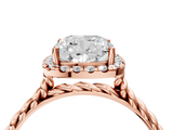 Rose gold Cushion Halo Twisted Band Four-Prong Diamond Ring_24