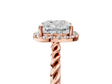 Rose gold Cushion Halo Twisted Band Four-Prong Diamond Ring_25