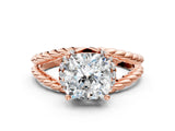 Rose gold Cushion Halo Twisted Band Four-Prong Ring_55