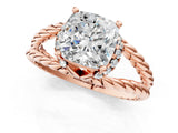 Rose gold Cushion Halo Twisted Band Four-Prong Ring_56