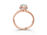 Rose gold Cushion Halo Twisted Band Four-Prong Ring_58