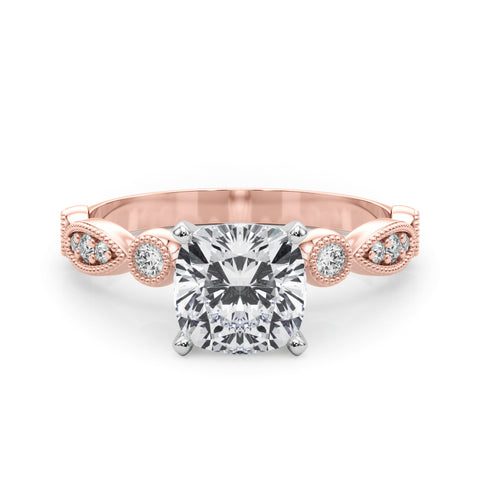 Rose gold Cushion Milgrain Bezel Diamond Engagement Ring with Solitaire Prong Setting 1