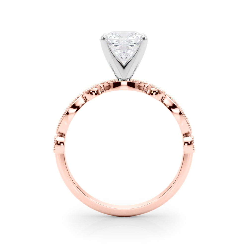 Rose gold Cushion Milgrain Bezel Diamond Engagement Ring with Solitaire Prong Setting 2