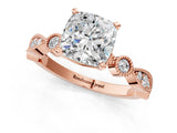 Rose gold Cushion Milgrain Bezel Diamond Engagement Ring with Solitaire Prong Setting_180