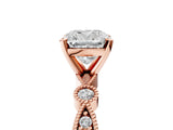 Rose gold Cushion Milgrain Bezel Diamond Engagement Ring with Solitaire Prong Setting_184
