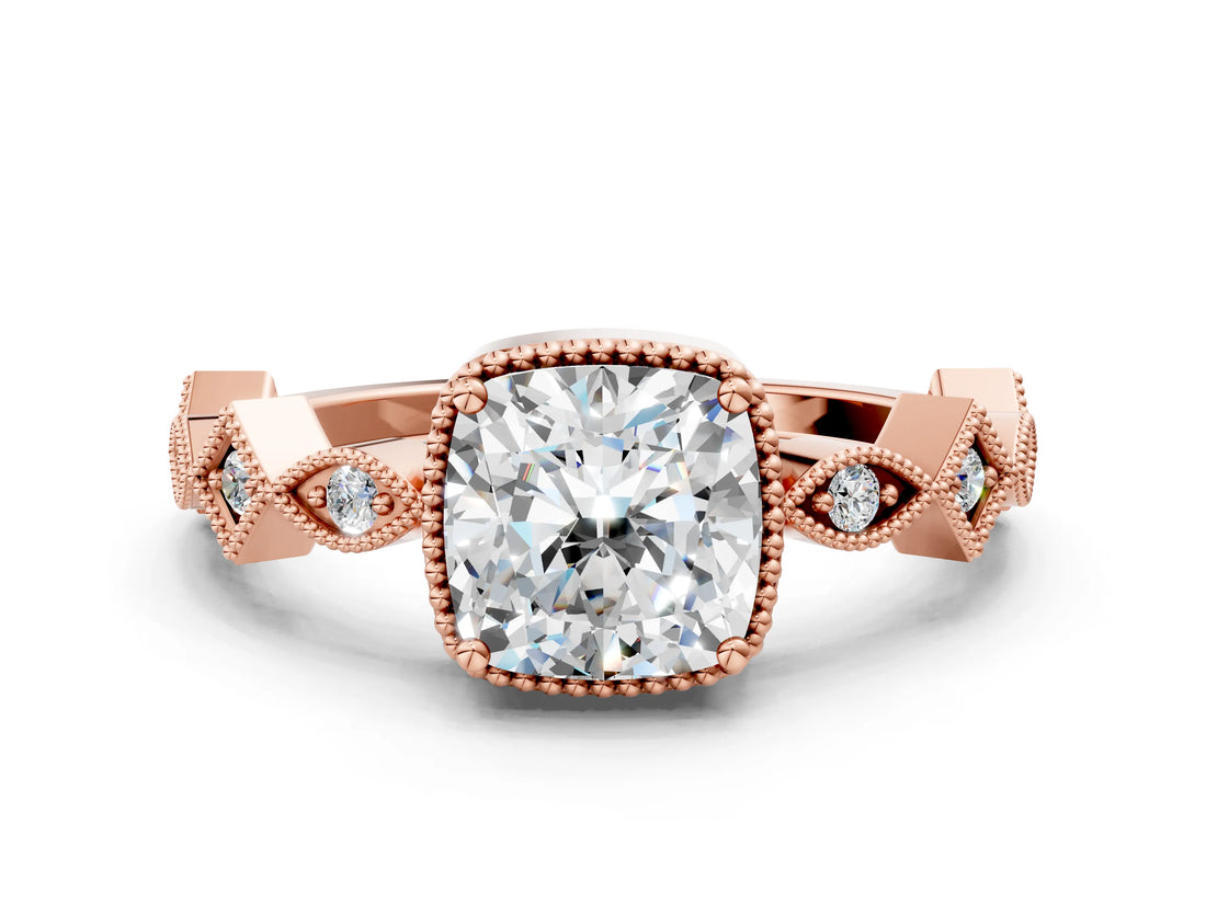 Rose gold Cushion Milgrain Marquise Diamond Twist Band Ring_37