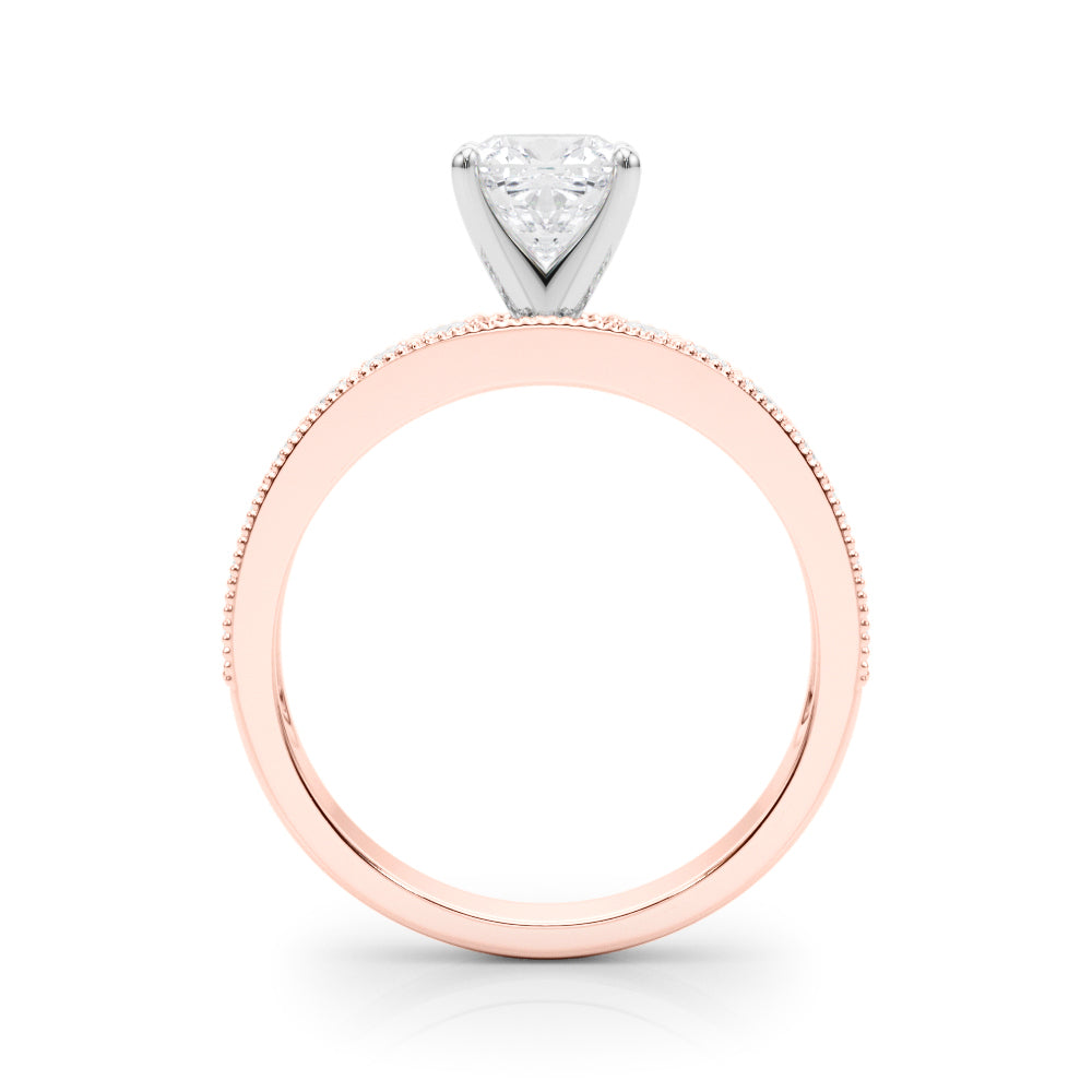 Rose gold Cushion Milgrain Pave Diamond Engagement Ring with Four-Prong Setting 2