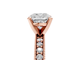 Rose gold Cushion Milgrain Pave Diamond Engagement Ring with Four-Prong Setting_124